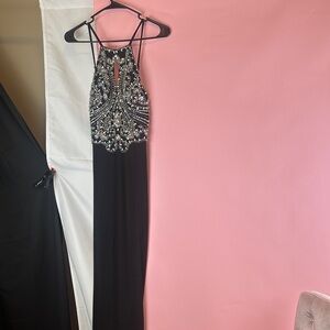 Blondie Nites Black and Silver Embellished Prom Dress